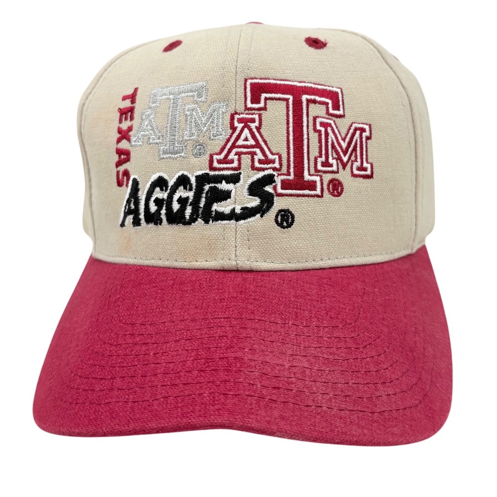Vintage Texas A&M Aggies Hat Mens Khaki Maroon Adjustable Baseball Cap NCAA Y2K‎